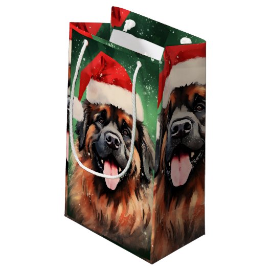 Leonberger Weihnachtsmalerei Kleine Geschenktüte (Rückseite Schrägansicht)