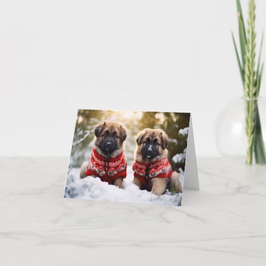 Leonberger Welppies Weihnachtskarte Karte (Vorderseite)