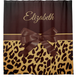 Leopar Print Black Bow Duschvorhang