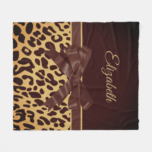 Leopar Print Black Bow Fleecedecke (Vorderseite (Horizontal))