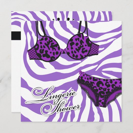 Leopard311-purple lila Zebra-Wäsche-Set Einladung (Vorne/Hinten)