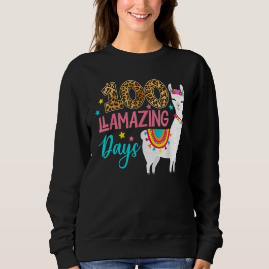 Leopard 100 Llamazing Days Llama Teacher 100th Day Sweatshirt (Vorderseite)