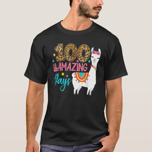 Leopard 100 Llamazing Days Llama Teacher 100th Day T-Shirt (Vorderseite)