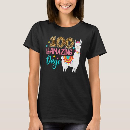 Leopard 100 Llamazing Days Llama Teacher 100th Day T-Shirt (Vorderseite)