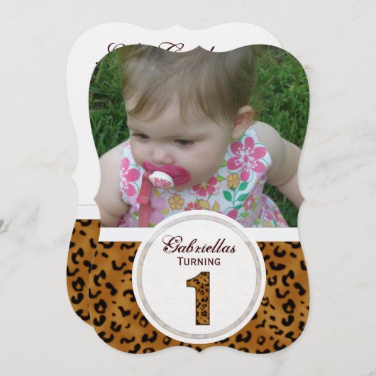 Leopard 1. Geburtstag: Bild:Party Einladung (Vorne/Hinten)
