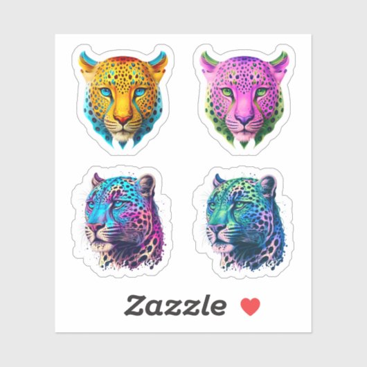 Leopard - 4-Pack-Farbleopard Print & Wild Cat Aufkleber (Blatt)
