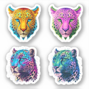 Leopard - 4-Pack-Farbleopard Print & Wild Cat Aufkleber