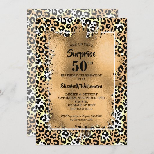 Leopard 50. Geburtstagsparty Einladung (Vorne/Hinten)