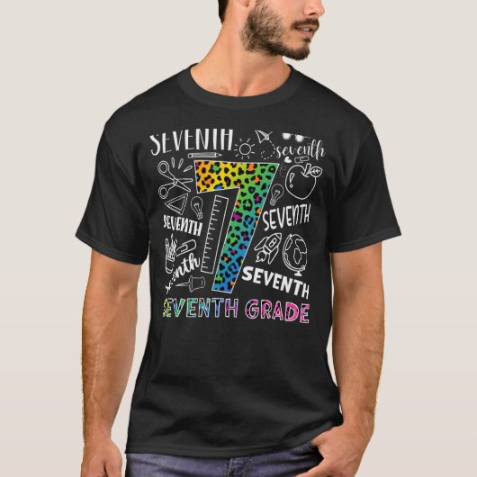 Leopard 7. Grade Typografy Team 7. Klasse Te T-Shirt (Vorderseite)