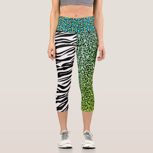 Leopard 80er Rock Tiger Zebra Streifen Spots Leggi Capri Leggings (Vorderseite)