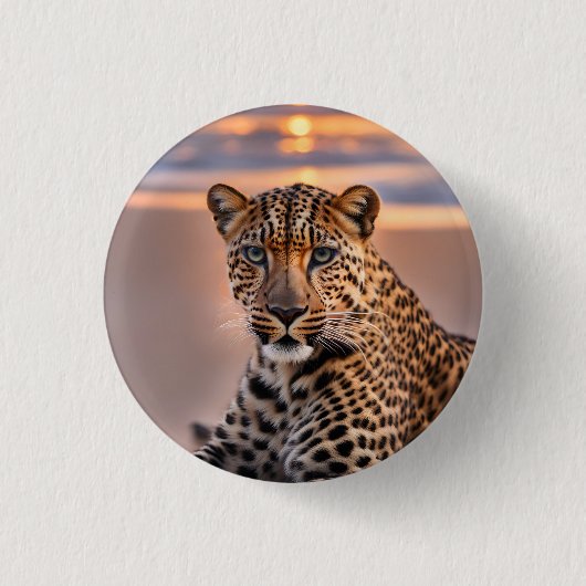 Leopard am Strand Button (Vorderseite)