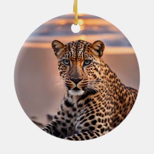 Leopard am Strand Keramik Ornament (Hinten)