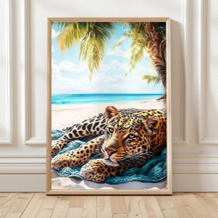 Leopard am Strand Poster Leopard Wandkunst Küste