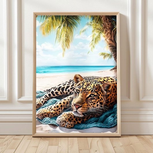 Leopard am Strand Poster Leopard Wandkunst Küste