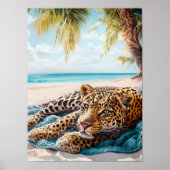 Leopard am Strand Poster Leopard Wandkunst Küste (Vorne)