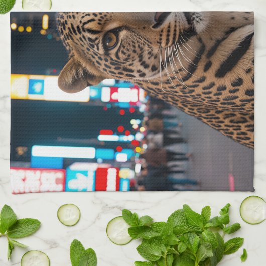 Leopard am Times Square Geschirrtuch (Gefaltet)