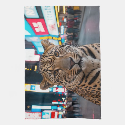 Leopard am Times Square Geschirrtuch (Vertikal)