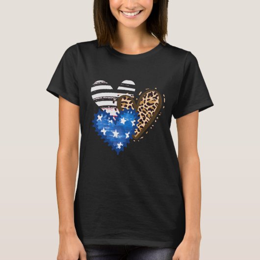 Leopard American Flag Herbst 4. Juli Geschenk T-Shirt (Vorderseite)