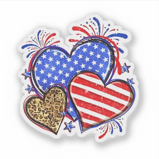 Leopard American Flag Herz 4. Juli USA Aufkleber (Vorderseite)
