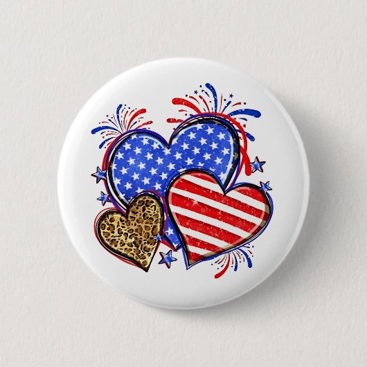 Leopard American Flag Herz 4. Juli USA Button (Vorderseite)