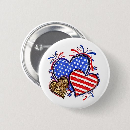Leopard American Flag Herz 4. Juli USA Button (Vorne & Hinten)