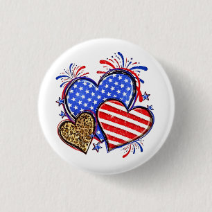 Leopard American Flag Herz 4. Juli USA Button
