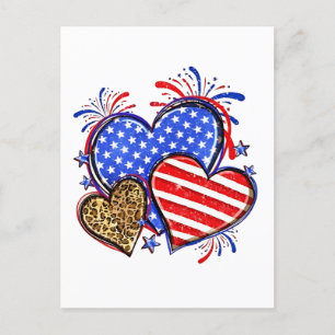 Leopard American Flag Herz 4. Juli USA Einladungspostkarte