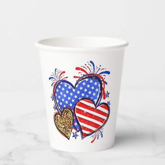 Leopard American Flag Herz 4. Juli USA Pappbecher (Vorderseite)