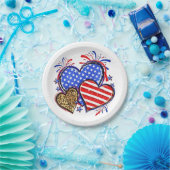 Leopard American Flag Herz 4. Juli USA Pappteller (Party)