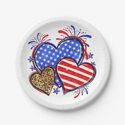 Leopard American Flag Herz 4. Juli USA Pappteller (Vorderseite)