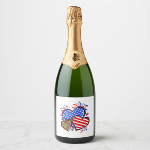 Leopard American Flag Herz 4. Juli USA Schaumweinetikett