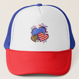 Leopard American Flag Herz 4. Juli USA Truckerkappe