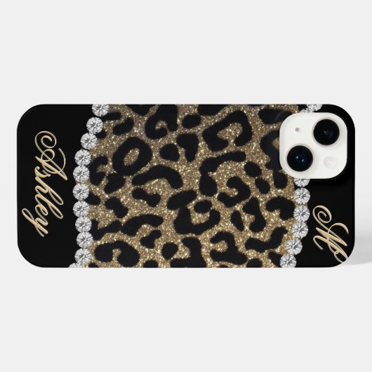 Leopard and Diamond Monogram iPhone Hülle (Rückseite (Horizontal))