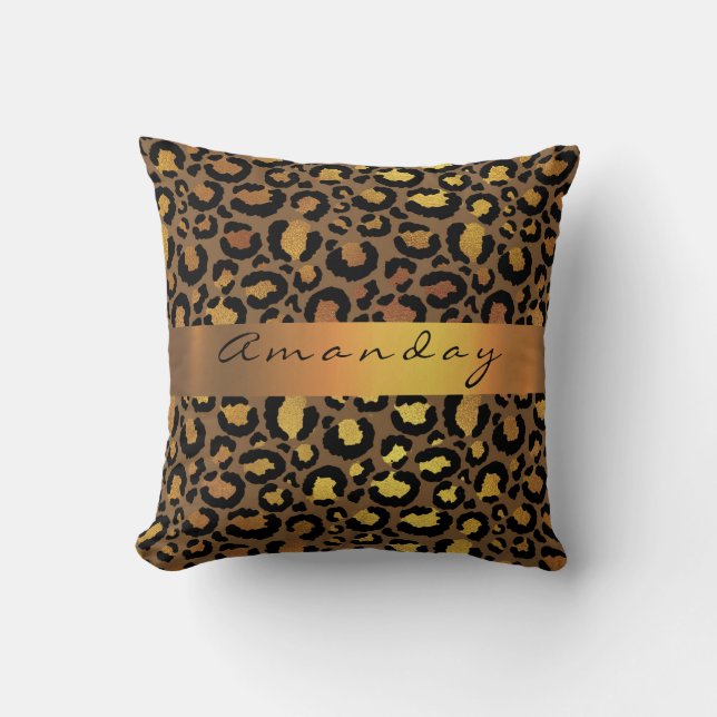 Leopard Animal Black Lux Gold Stripname Africa Kissen (Vorderseite)