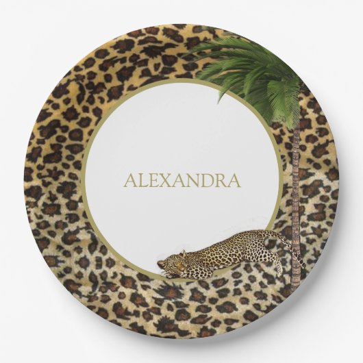 Leopard Animal Muster Elegantes Palm Party Pappteller (Vorderseite)