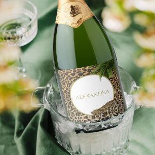 Leopard Animal Muster Elegantes Palm Party Schaumweinetikett