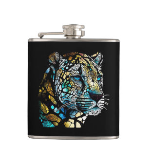 Leopard Animal Portrait Gestaltete Glas Naturschut Flachmann