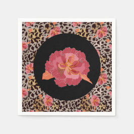 Leopard Animal Print and Pink Blume auf Black Serviette