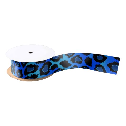 Leopard Animal Print | Blau Satinband (Spule)