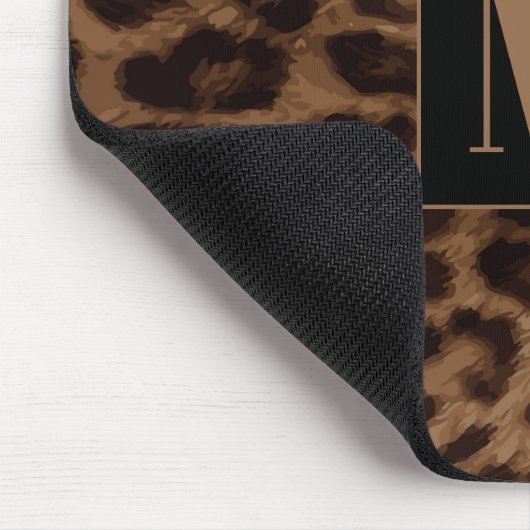 Leopard Animal Print Brown Black Chic Monogram Mousepad (Ecke)