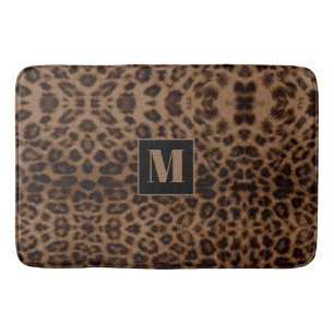 Leopard Animal Print Brown Black Chic Monogramm Badematte