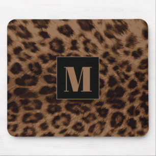 Leopard Animal Print Brown Black Chic Monogramm Mousepad