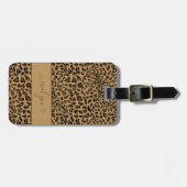 Leopard Animal Print Brown Elegant Script Name Gepäckanhänger (Vorderseite horizontal)