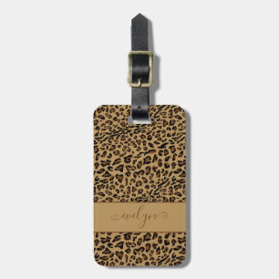 Leopard Animal Print Brown Elegant Script Name Gepäckanhänger