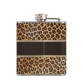 Leopard Animal Print Brown & Gold Strip Glamour Flachmann (Rückseite)