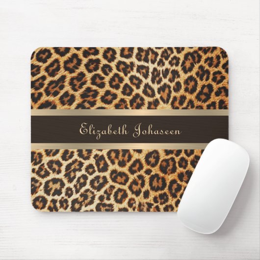 Leopard Animal Print Brown & Gold Strip Glamour Mousepad (Mit Mouse)