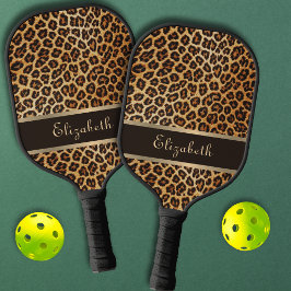 Leopard Animal Print Brown & Gold Stripe Sports Pickleball Schläger