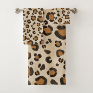 Leopard Animal Print Brown Tan Badhandtuch Set