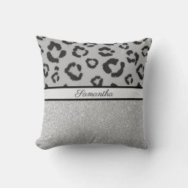 Leopard Animal Print Cheetah Glitzer Silver Kissen