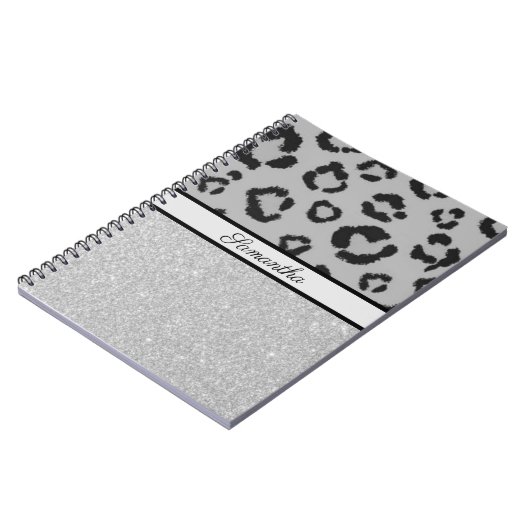 Leopard Animal Print Cheetah Glitzer Silver Notizblock (Linke Seite)